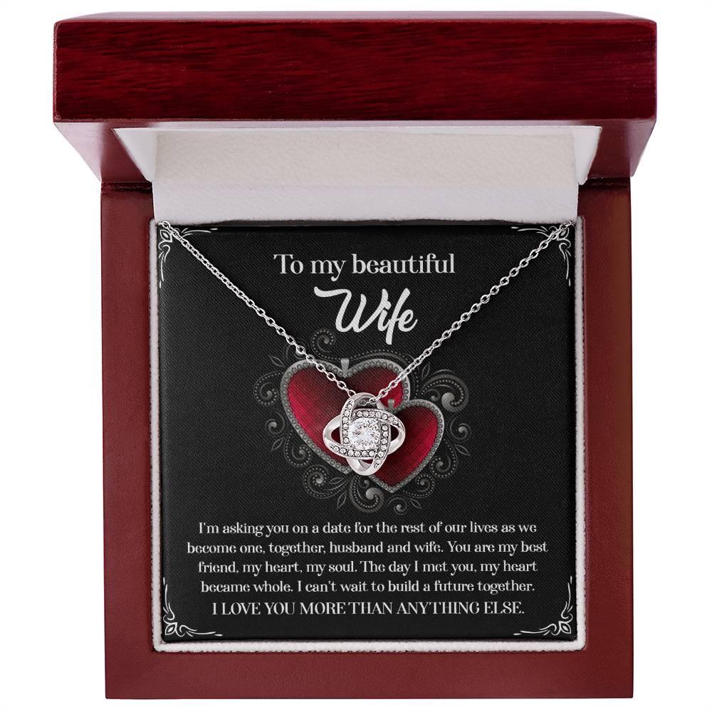 To My Beautiful Wife - My Heart Became Whole Love Knot Pendant Necklace - Mallard Moon Gift Shop