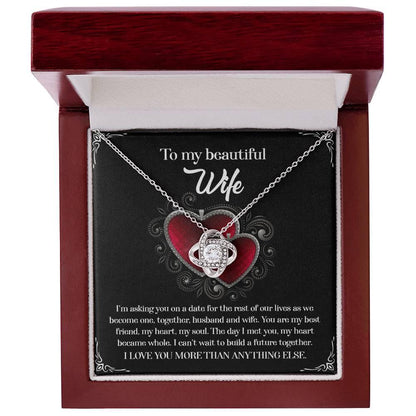To My Beautiful Wife - My Heart Became Whole Love Knot Pendant Necklace - Mallard Moon Gift Shop