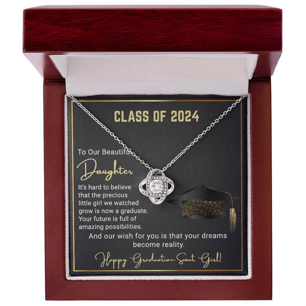 Gift To Our Beautiful Daughter Class of 2024 Graduation Wish Love Knot Pendant Necklace - Mallard Moon Gift Shop