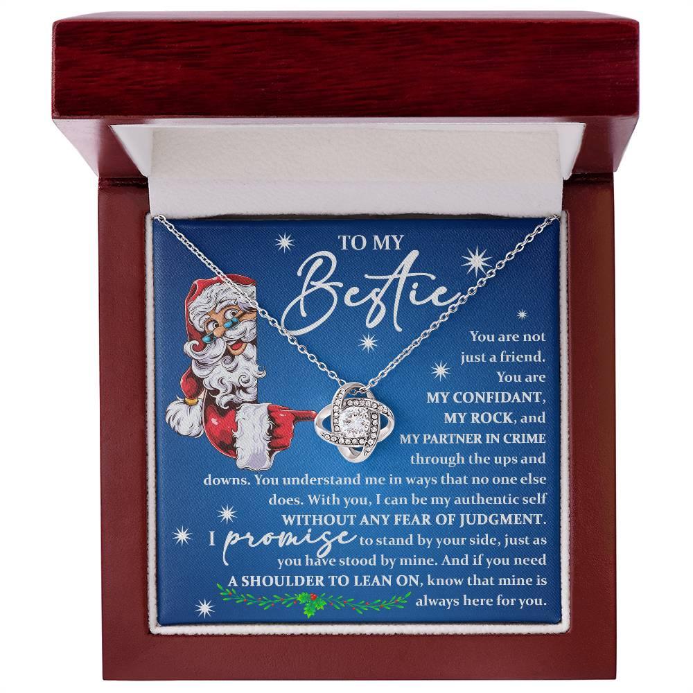 To My Bestie - You are My Rock and My Partner in Crime - Love Knot Necklace - Mallard Moon Gift Shop