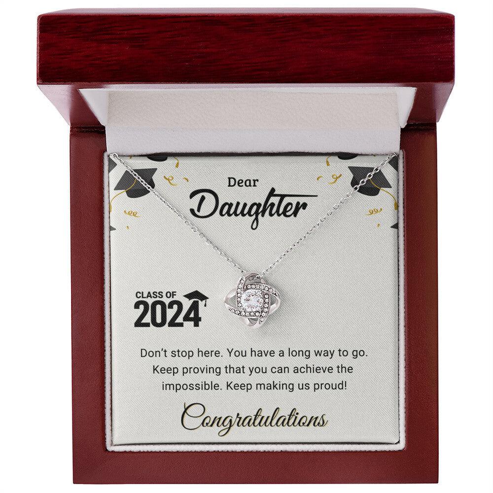 Daughter Graduation Class of 2024 Don't Stop Here Love Knot Pendant Necklace - Mallard Moon Gift Shop