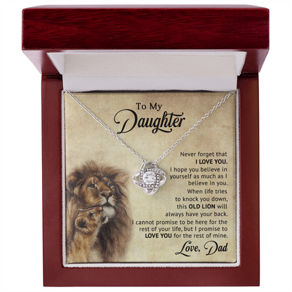 To My Daughter – “Old Lion” Dad & Daughter Love Knot Necklace | Inspirational Father-to-Daughter Gift with Heartfelt Lion Message Card - Mallard Moon Gift Shop