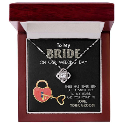 To My Bride on Our Wedding Day - You Have the Single Key to My Heart Love Knot Pendant Necklace - Mallard Moon Gift Shop