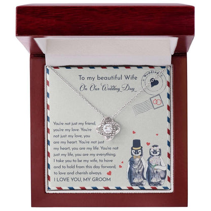 Wife Wedding Day Gift - I Will Love And Cherish Always Love Knot Pendant Necklace - Mallard Moon Gift Shop