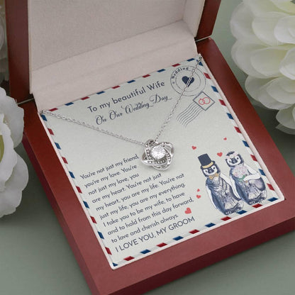 Wife Wedding Day Gift - I Will Love And Cherish Always Love Knot Pendant Necklace - Mallard Moon Gift Shop
