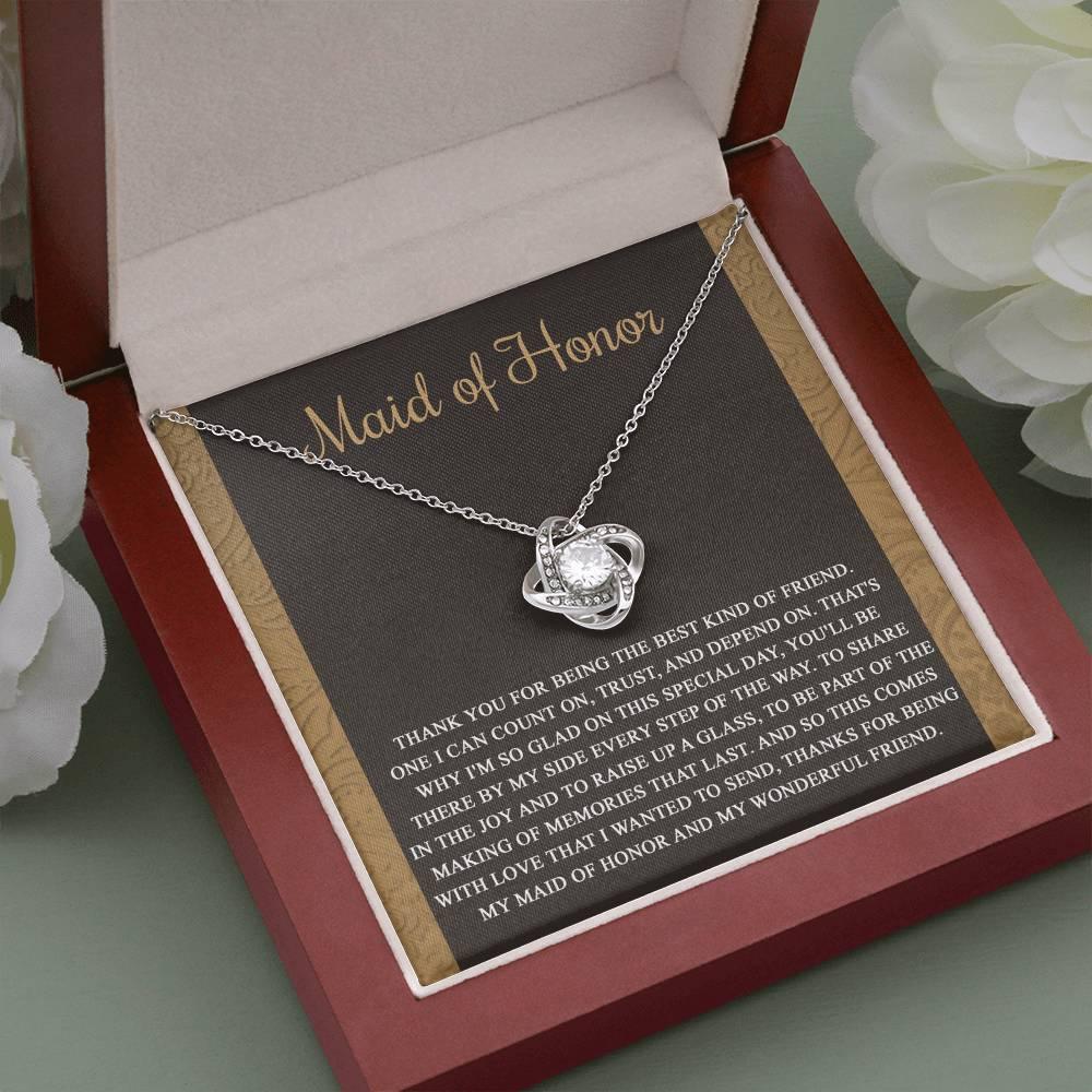 Maid of Honor Wedding Day Gift-Kind Of Friend- Love Knot Pendant Necklace - Mallard Moon Gift Shop