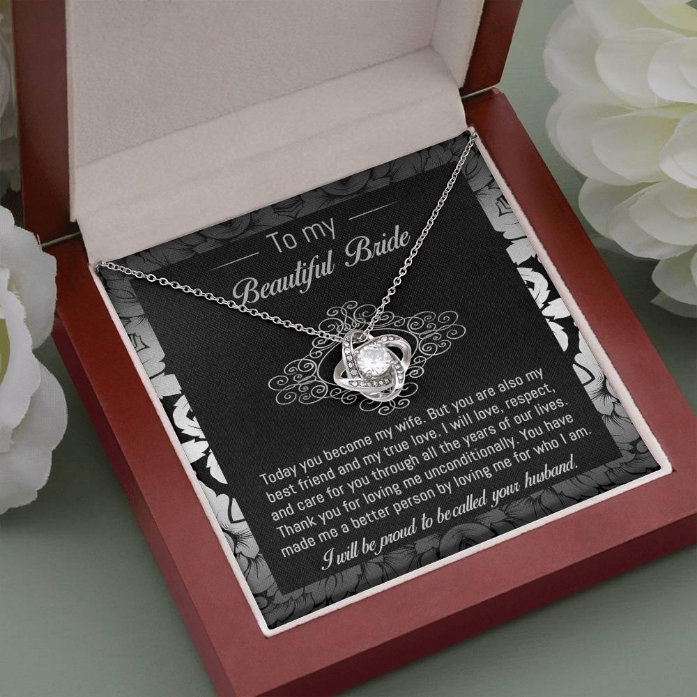 Bride Wedding Day Gift - My True Love - Love Knot Pendant Necklace - Mallard Moon Gift Shop