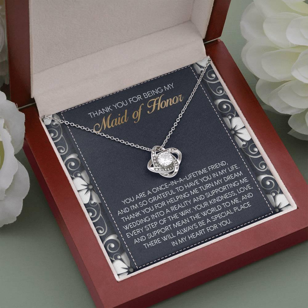 Maid of Honor Wedding Day Gift - World To Me - Love Knot Pendant Necklace - Mallard Moon Gift Shop