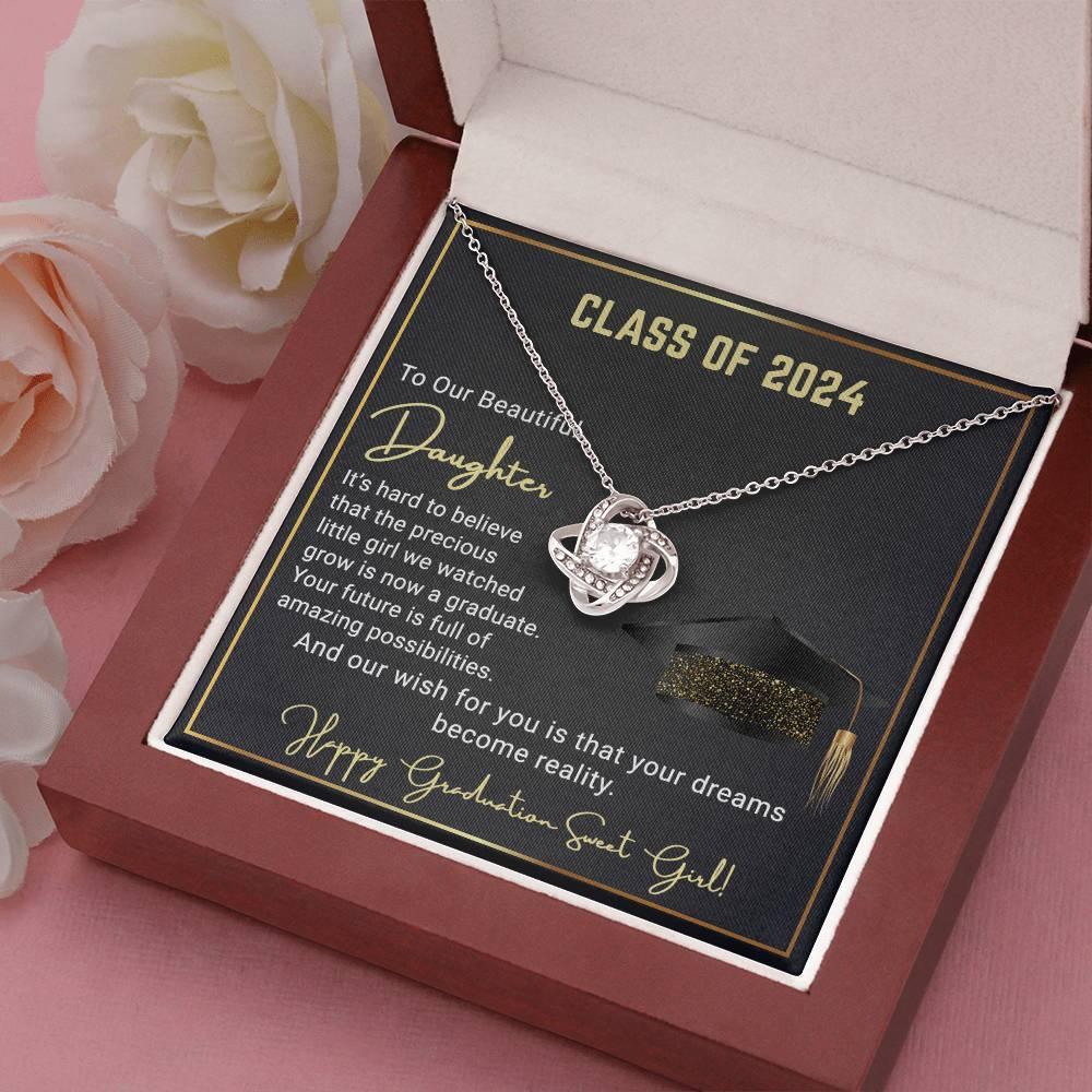 Gift To Our Beautiful Daughter Class of 2024 Graduation Wish Love Knot Pendant Necklace - Mallard Moon Gift Shop