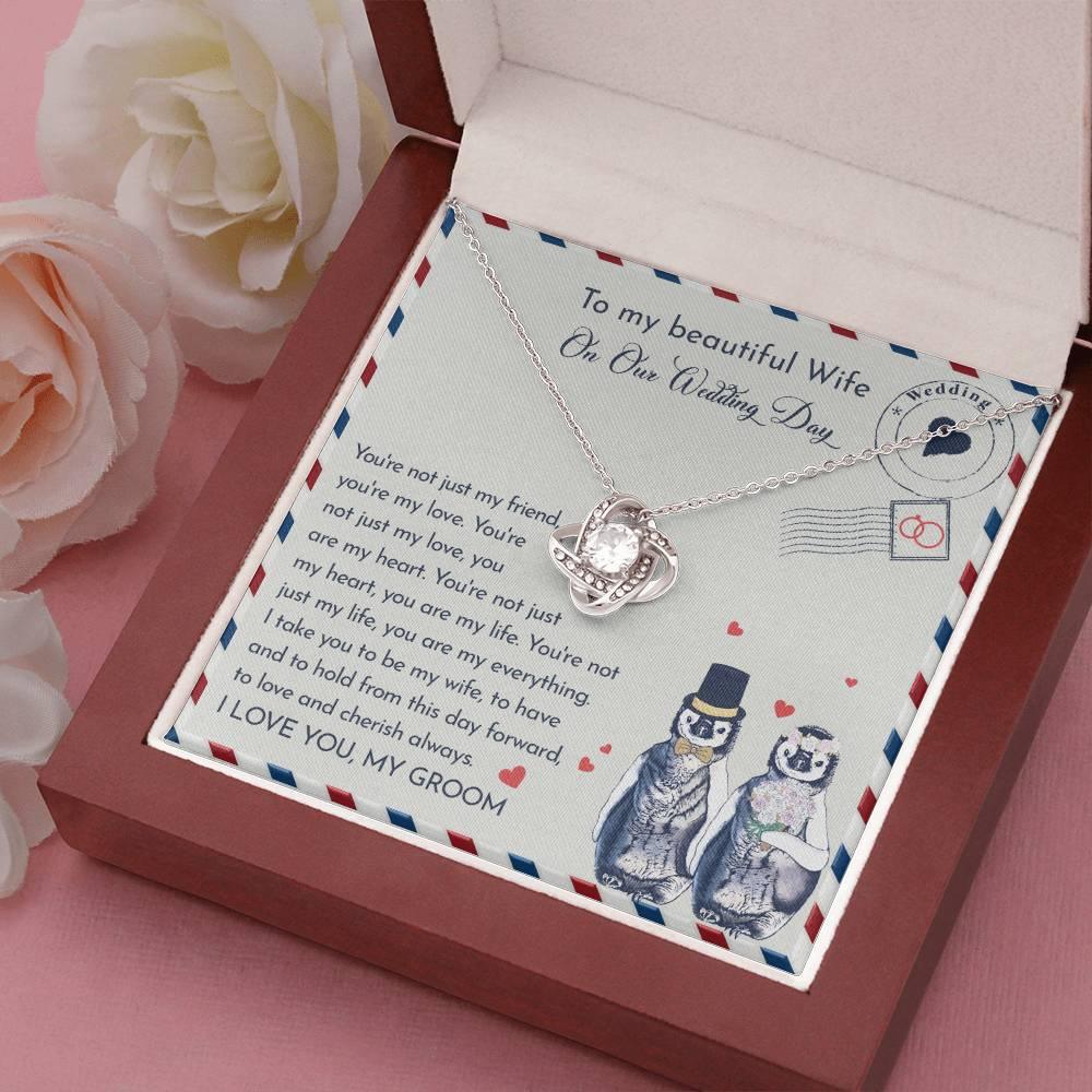 Wife Wedding Day Gift - I Will Love And Cherish Always Love Knot Pendant Necklace - Mallard Moon Gift Shop