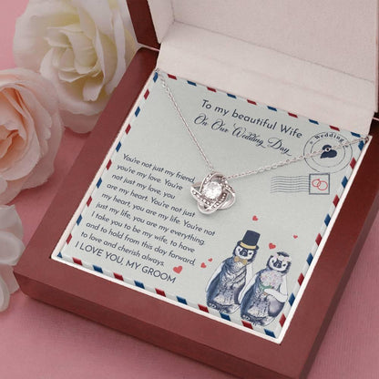 Wife Wedding Day Gift - I Will Love And Cherish Always Love Knot Pendant Necklace - Mallard Moon Gift Shop