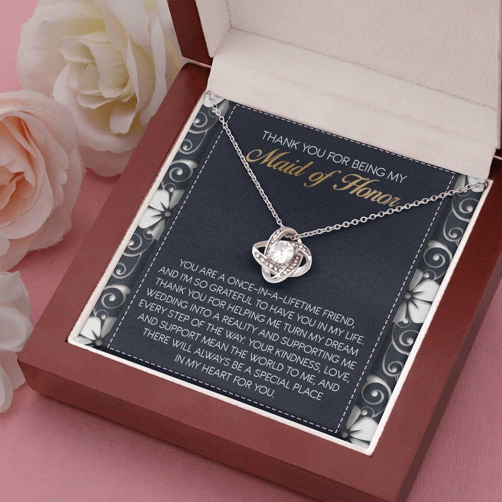 Maid of Honor Wedding Day Gift - World To Me - Love Knot Pendant Necklace - Mallard Moon Gift Shop