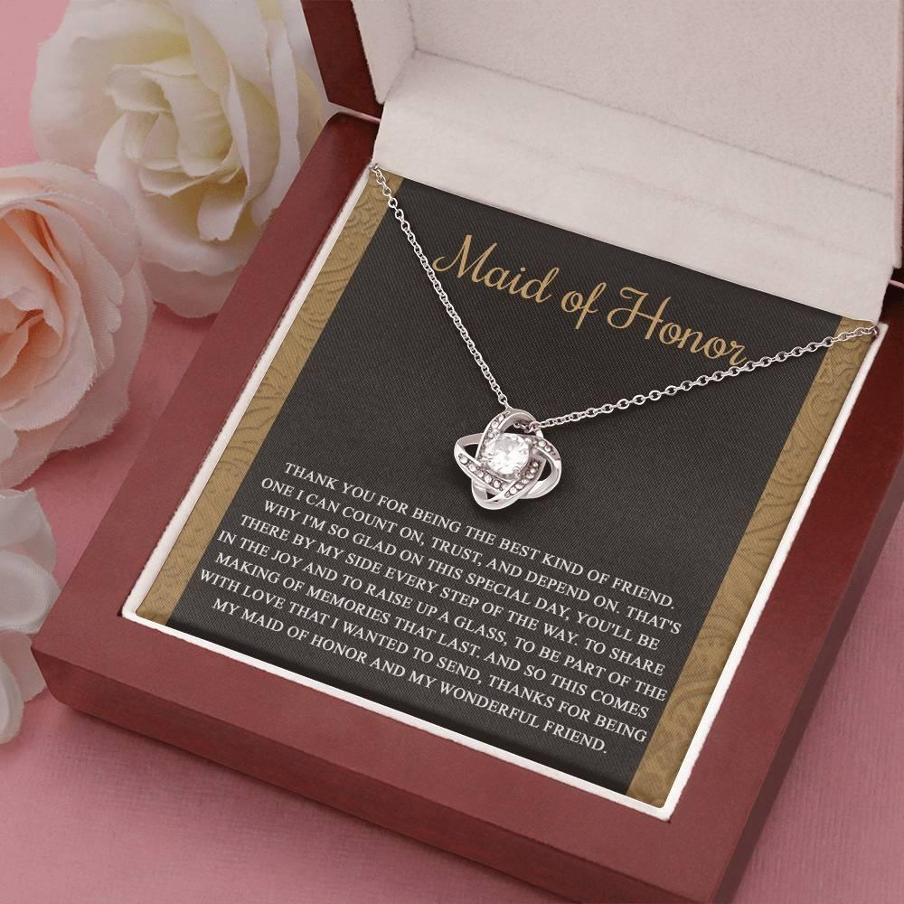 Maid of Honor Wedding Day Gift-Kind Of Friend- Love Knot Pendant Necklace - Mallard Moon Gift Shop