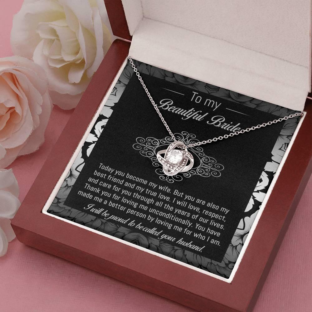 Bride Wedding Day Gift - My True Love - Love Knot Pendant Necklace - Mallard Moon Gift Shop