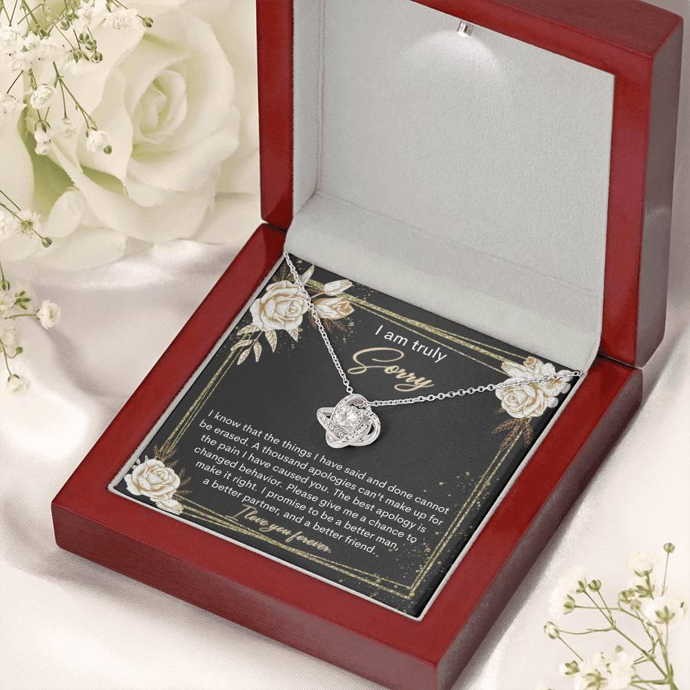 Gift for Girlfriend, Wife - Sorry, Cannot Be Erased - Love Knot Pendant Necklace - Mallard Moon Gift Shop