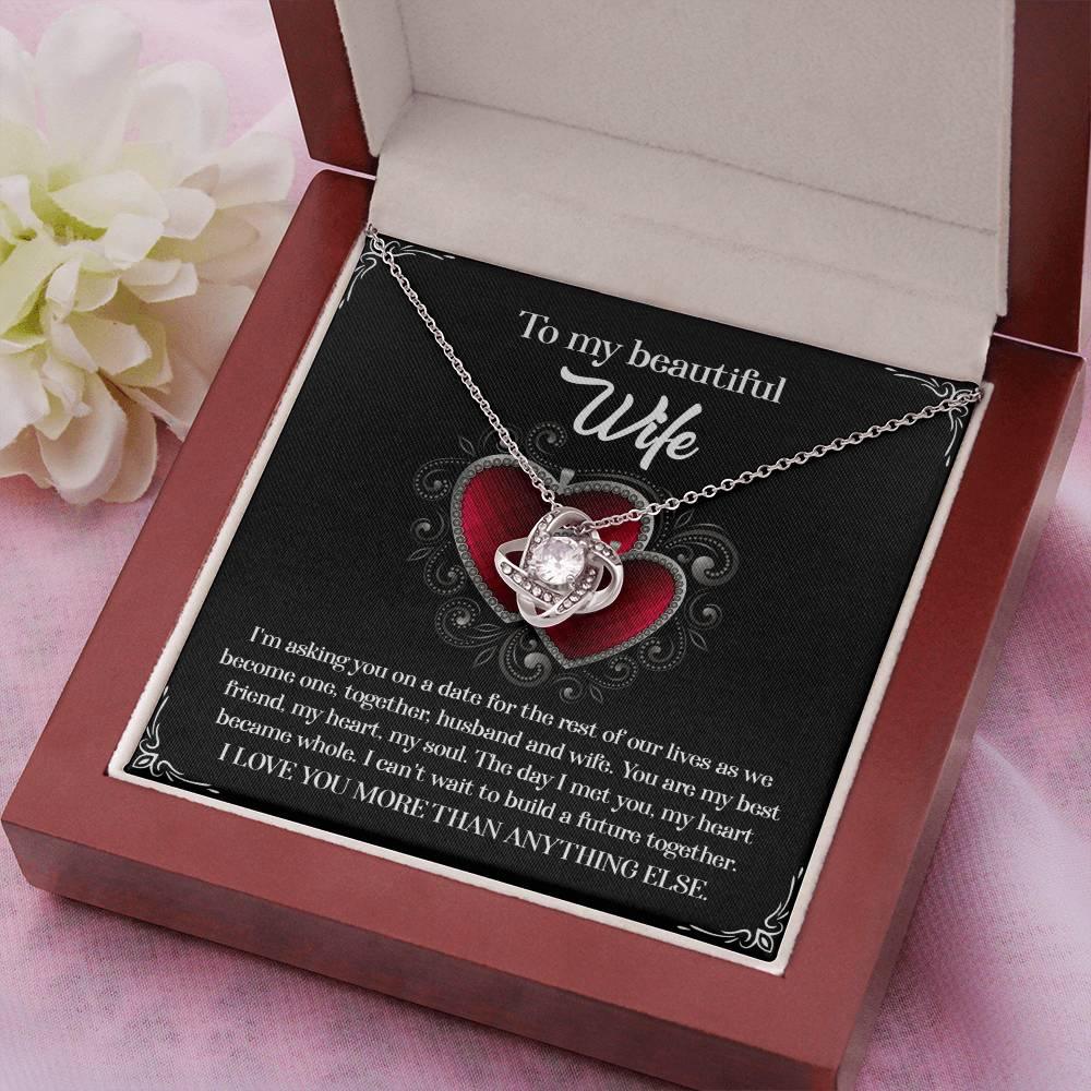 To My Beautiful Wife - My Heart Became Whole Love Knot Pendant Necklace - Mallard Moon Gift Shop