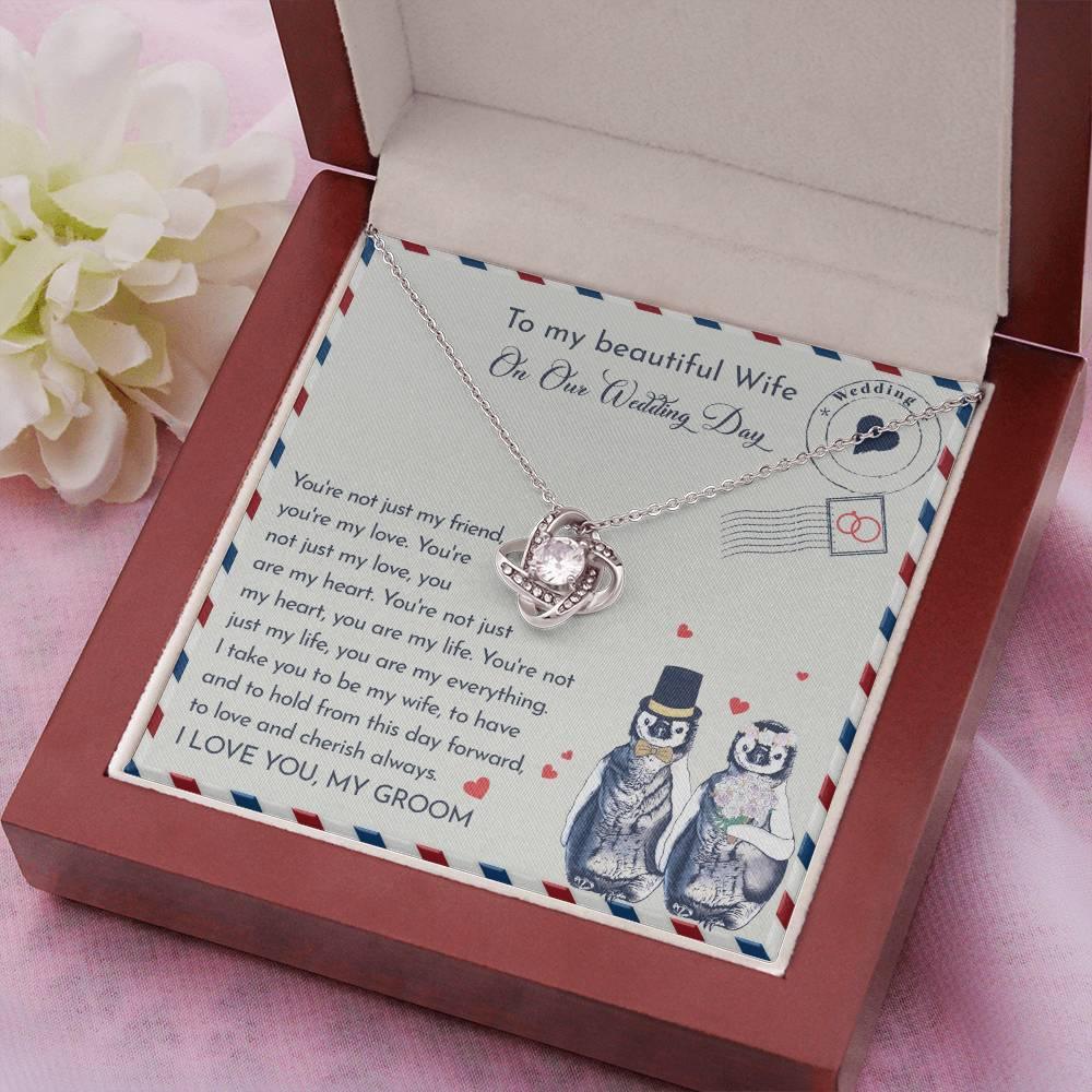 Wife Wedding Day Gift - I Will Love And Cherish Always Love Knot Pendant Necklace - Mallard Moon Gift Shop