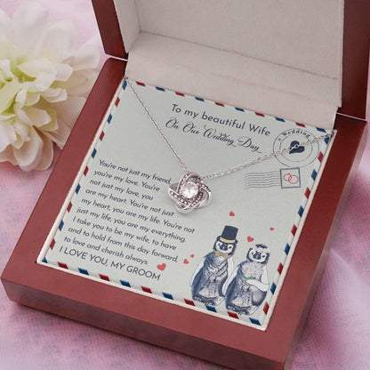 Wife Wedding Day Gift - I Will Love And Cherish Always Love Knot Pendant Necklace - Mallard Moon Gift Shop