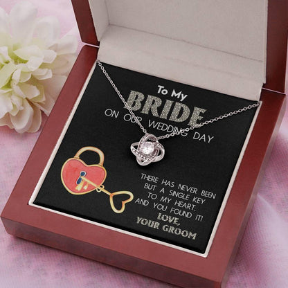 To My Bride on Our Wedding Day - You Have the Single Key to My Heart Love Knot Pendant Necklace - Mallard Moon Gift Shop