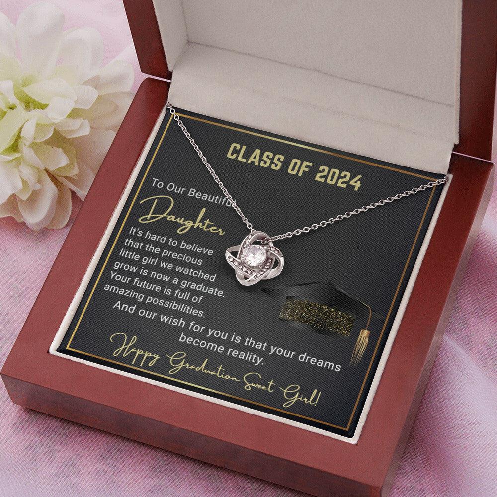 Gift To Our Beautiful Daughter Class of 2024 Graduation Wish Love Knot Pendant Necklace - Mallard Moon Gift Shop