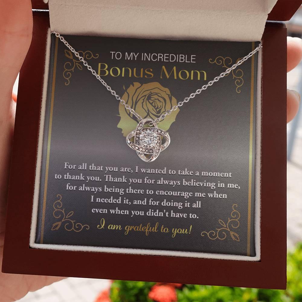 To My Incredible Bonus Mom Thank You for Believing in Me - Love Knot Necklace - Mallard Moon Gift Shop
