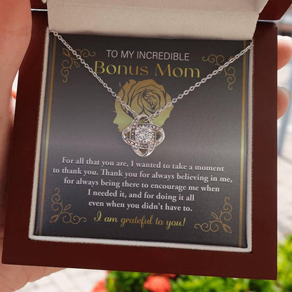 To My Incredible Bonus Mom Thank You for Believing in Me - Love Knot Necklace - Mallard Moon Gift Shop