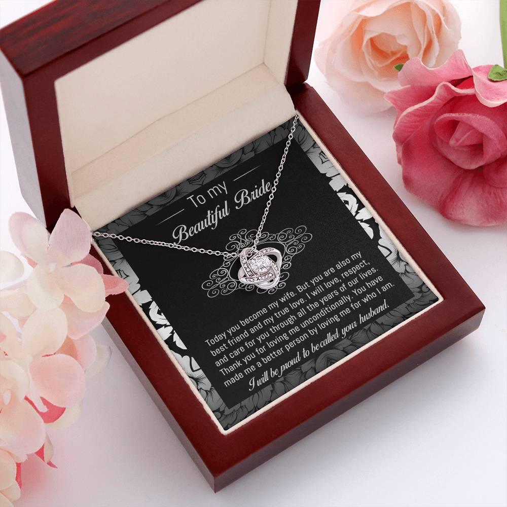 Bride Wedding Day Gift - My True Love - Love Knot Pendant Necklace - Mallard Moon Gift Shop