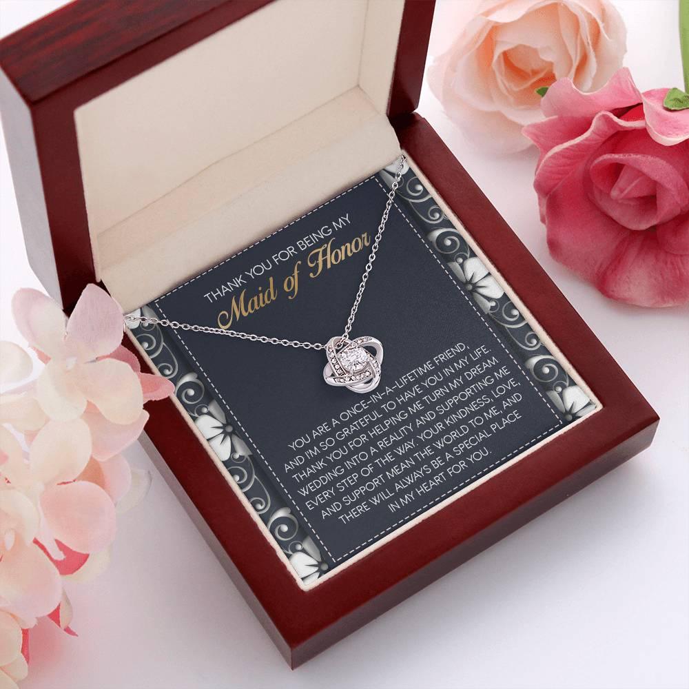 Maid of Honor Wedding Day Gift - World To Me - Love Knot Pendant Necklace - Mallard Moon Gift Shop