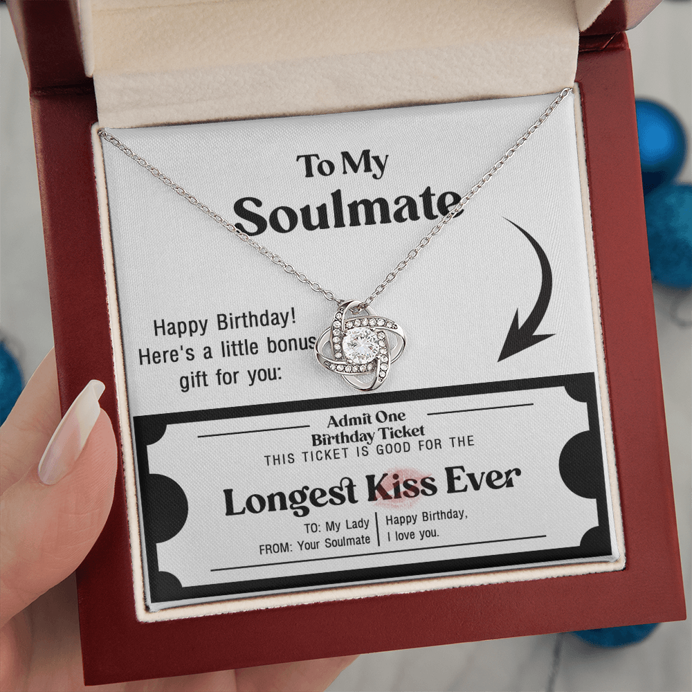 Soulmate Birthday Love Knot Necklace – Longest Kiss Ever Message Card | Romantic Gift for Wife or Girlfriend - Mallard Moon Gift Shop