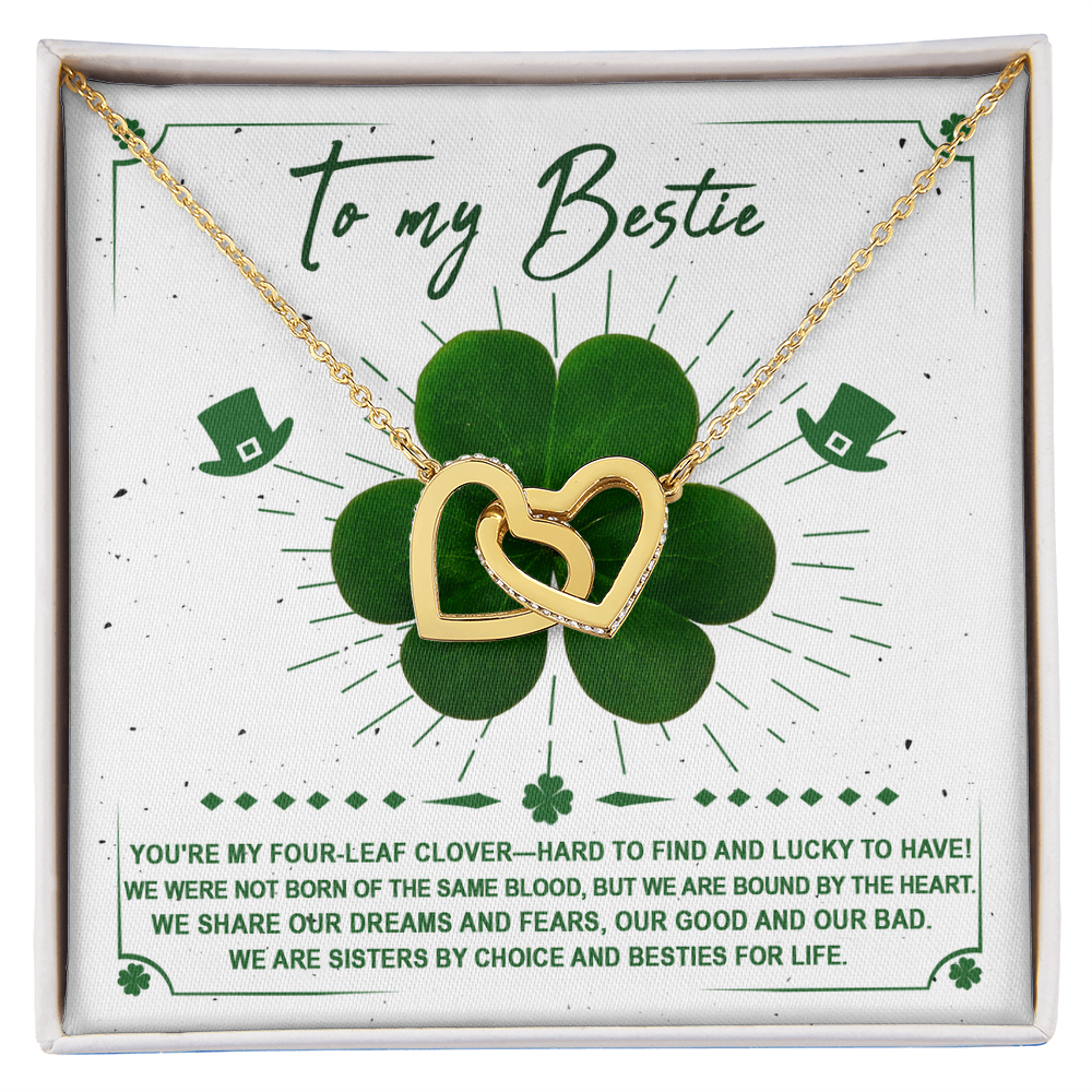 Lucky Four-Leaf Clover Best Friend Gift – Interlocking Hearts Necklace - Mallard Moon Gift Shop