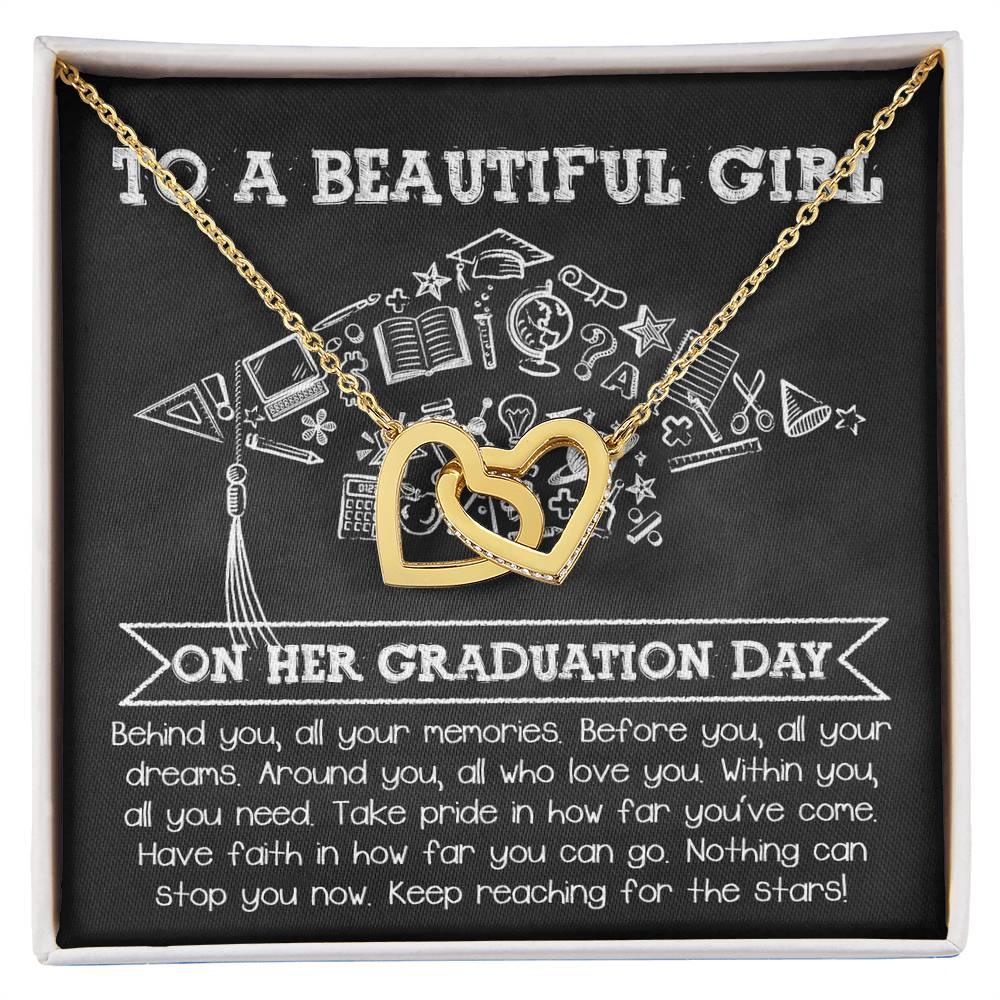 To A Beautiful Girl Graduation Gift Keep Reaching for the Stars Interlocking Hearts Pendant Necklace and Gift Box - Mallard Moon Gift Shop