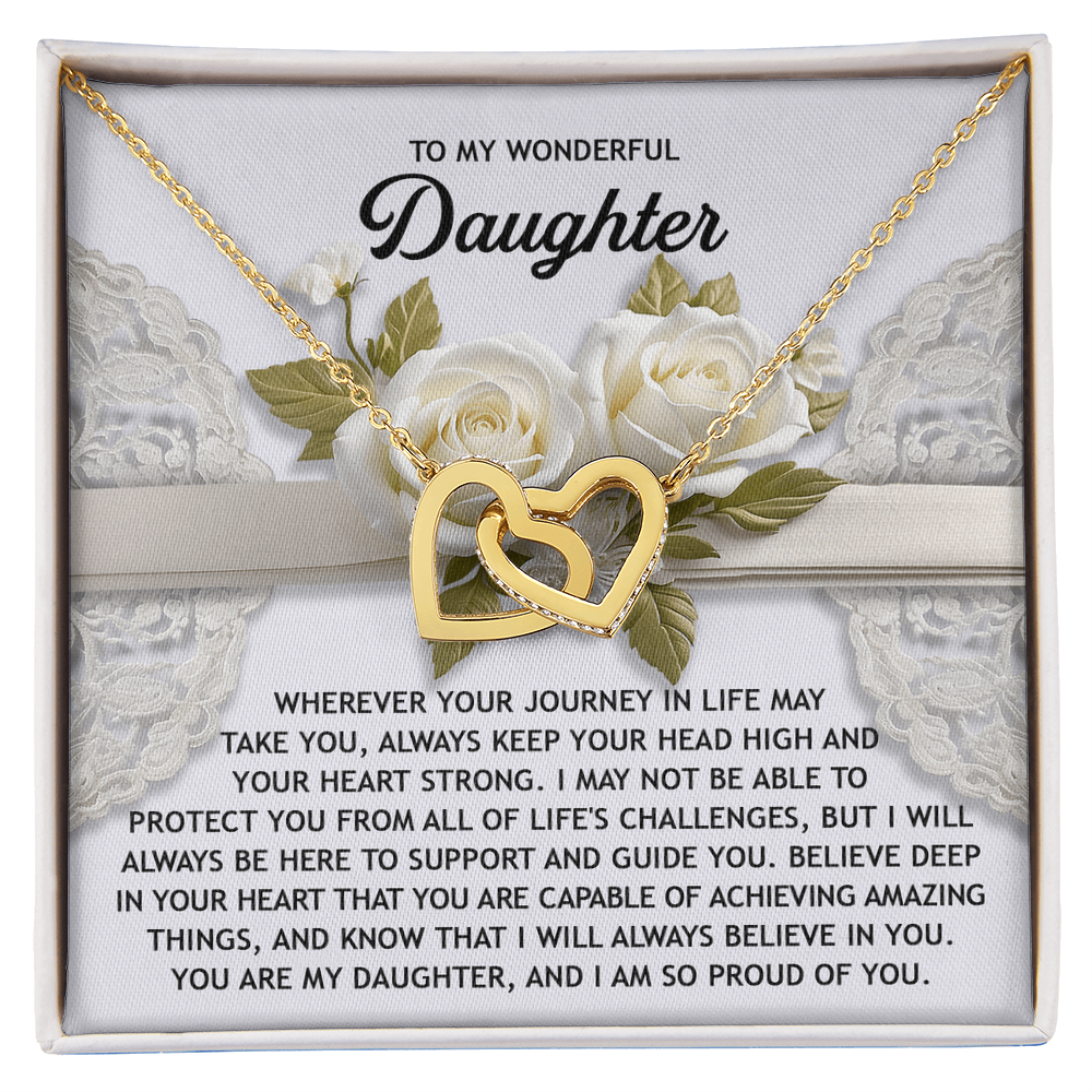 To My Wonderful Daughter - Interlocking Hearts Necklace – Inspirational Gift for Strength & Confidence - Mallard Moon Gift Shop