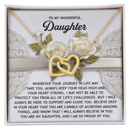 To My Wonderful Daughter - Interlocking Hearts Necklace – Inspirational Gift for Strength & Confidence - Mallard Moon Gift Shop