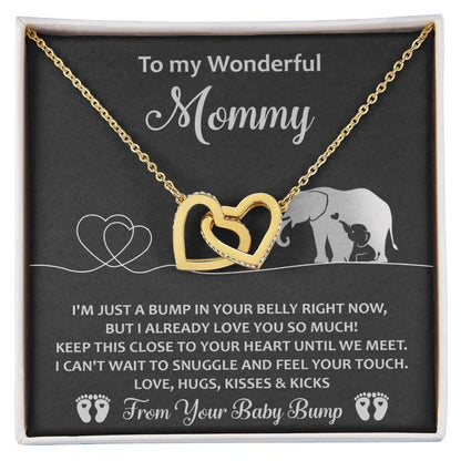 Gift for the Expectant Mom Love, Kisses and Kicks from the Baby Bump Until We Meet Interlocking Hearts Necklace - Mallard Moon Gift Shop