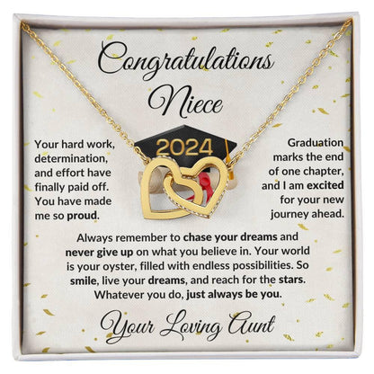 Niece Jewelry Graduation Class of 2024 Personalized Interlocking Hearts Pendant Necklace with Heartfelt Message and Gift Box - Mallard Moon Gift Shop