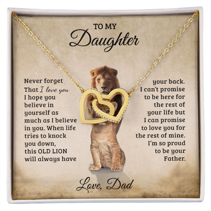 To My Daughter – Interlocking Hearts Necklace Gift from Dad | Old Lion Always Has Your Back | Meaningful Father Daughter Jewelry - Mallard Moon Gift Shop