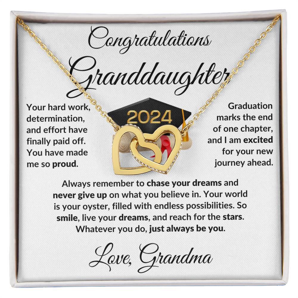 Granddaughter Jewelry Graduation Class of 2024 Personalized Interlocking Hearts Pendant Necklace with Heartfelt Message and Gift Box - Mallard Moon Gift Shop