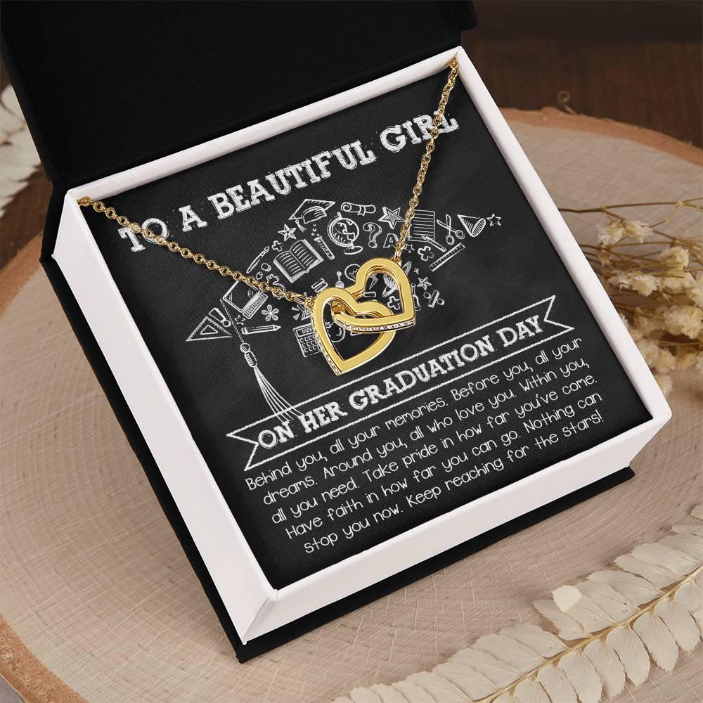 To A Beautiful Girl Graduation Gift Keep Reaching for the Stars Interlocking Hearts Pendant Necklace and Gift Box - Mallard Moon Gift Shop