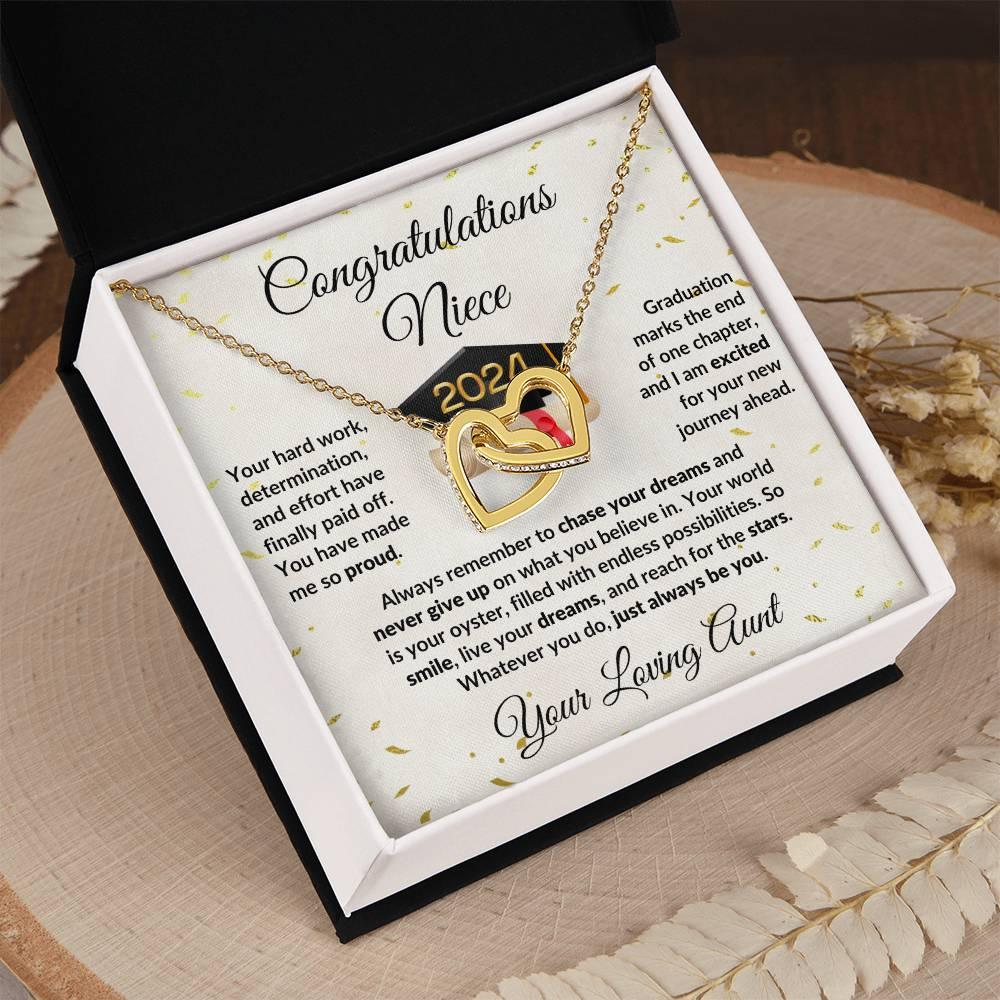 Niece Jewelry Graduation Class of 2024 Personalized Interlocking Hearts Pendant Necklace with Heartfelt Message and Gift Box - Mallard Moon Gift Shop