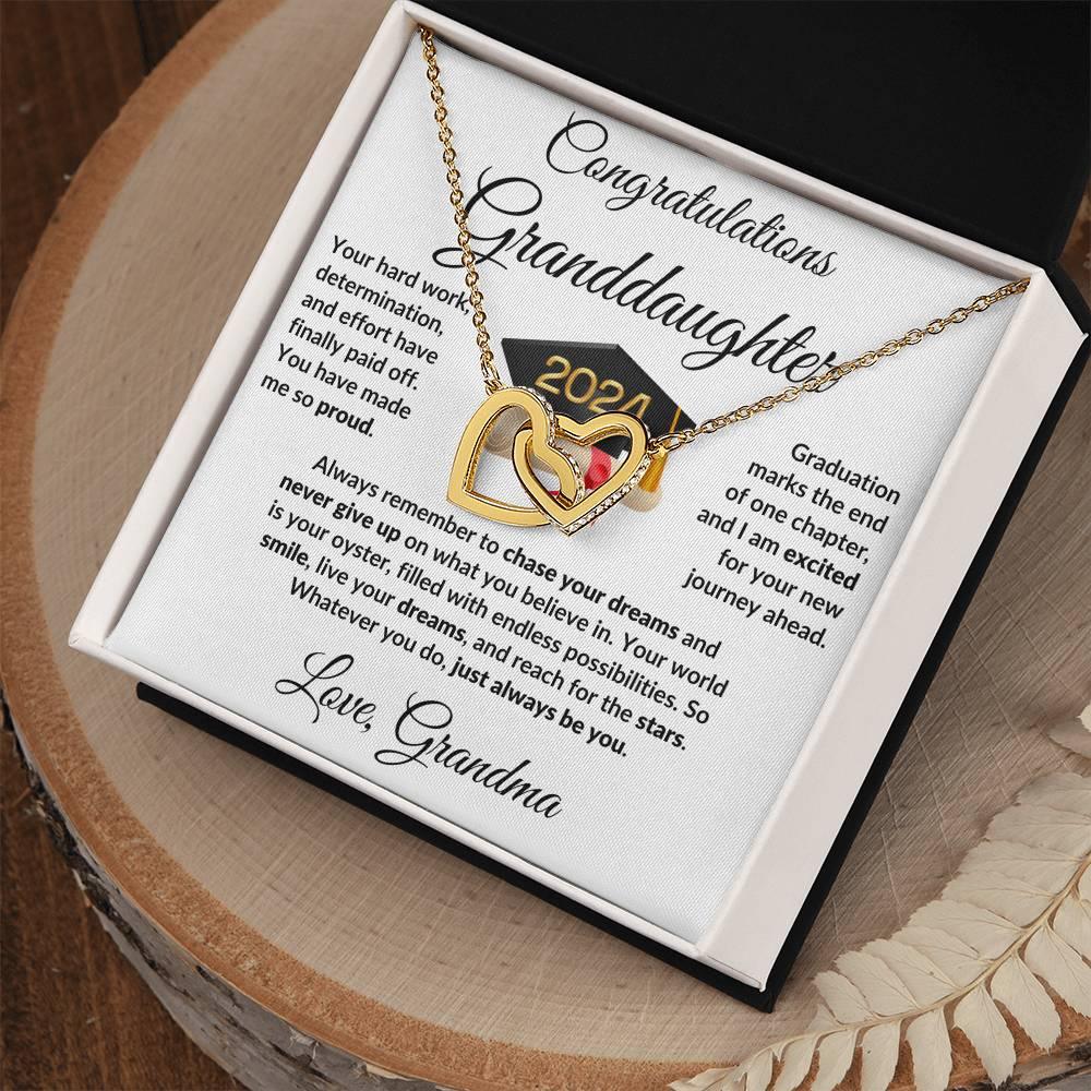 Granddaughter Jewelry Graduation Class of 2024 Personalized Interlocking Hearts Pendant Necklace with Heartfelt Message and Gift Box - Mallard Moon Gift Shop