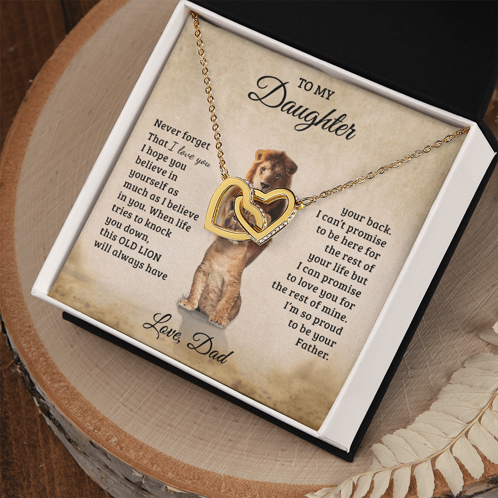 To My Daughter – Interlocking Hearts Necklace Gift from Dad | Old Lion Always Has Your Back | Meaningful Father Daughter Jewelry - Mallard Moon Gift Shop