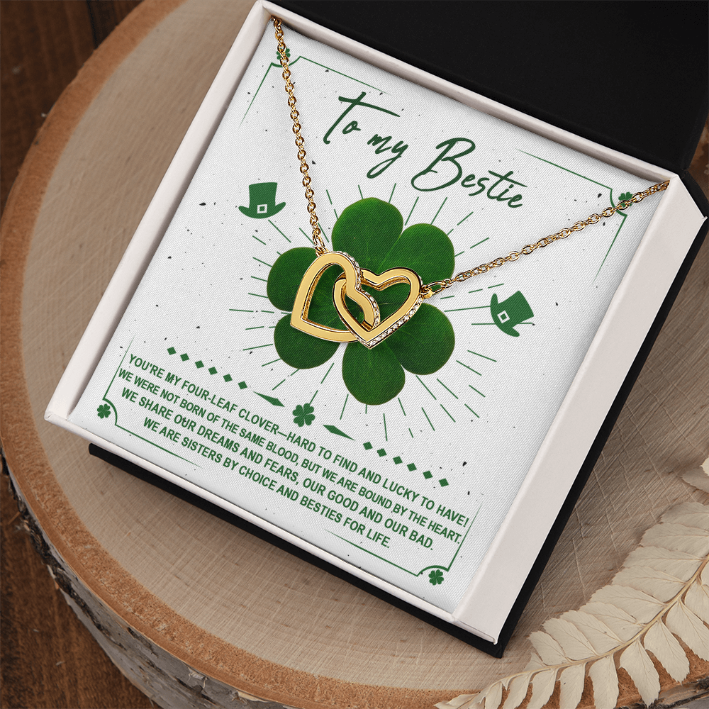 Lucky Four-Leaf Clover Best Friend Gift – Interlocking Hearts Necklace - Mallard Moon Gift Shop
