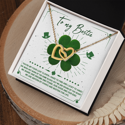 Lucky Four-Leaf Clover Best Friend Gift – Interlocking Hearts Necklace - Mallard Moon Gift Shop