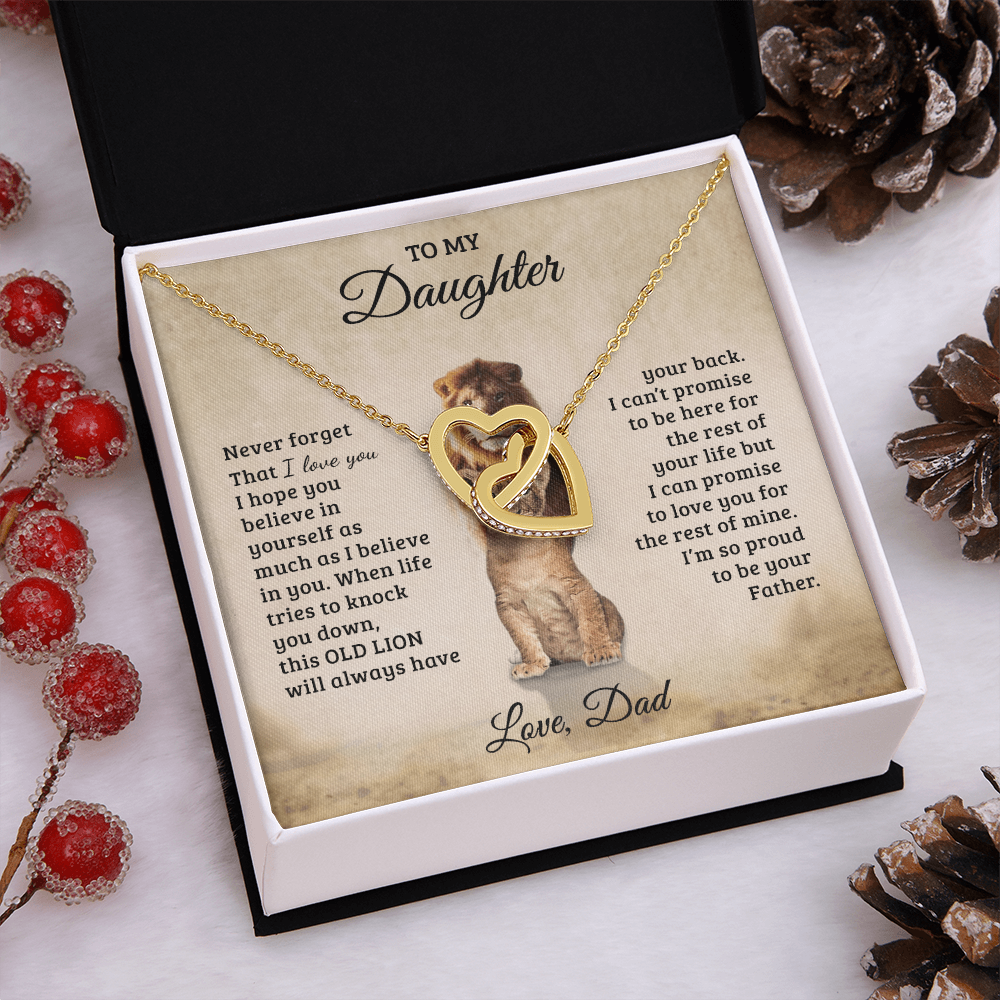 To My Daughter – Interlocking Hearts Necklace Gift from Dad | Old Lion Always Has Your Back | Meaningful Father Daughter Jewelry - Mallard Moon Gift Shop