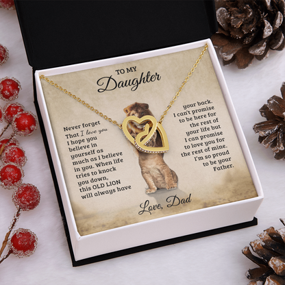 To My Daughter – Interlocking Hearts Necklace Gift from Dad | Old Lion Always Has Your Back | Meaningful Father Daughter Jewelry - Mallard Moon Gift Shop