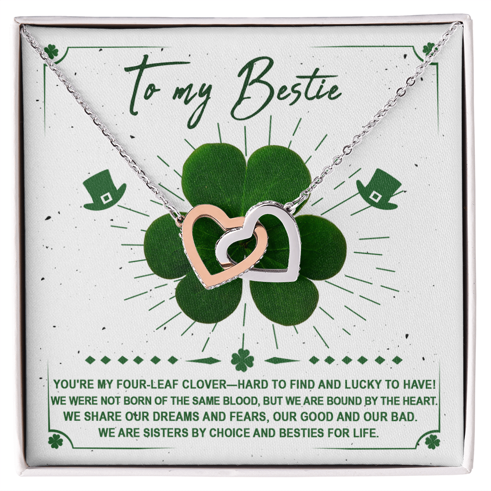 Lucky Four-Leaf Clover Best Friend Gift – Interlocking Hearts Necklace - Mallard Moon Gift Shop