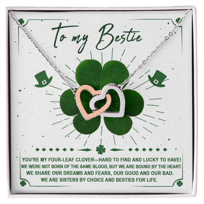 Lucky Four-Leaf Clover Best Friend Gift – Interlocking Hearts Necklace - Mallard Moon Gift Shop