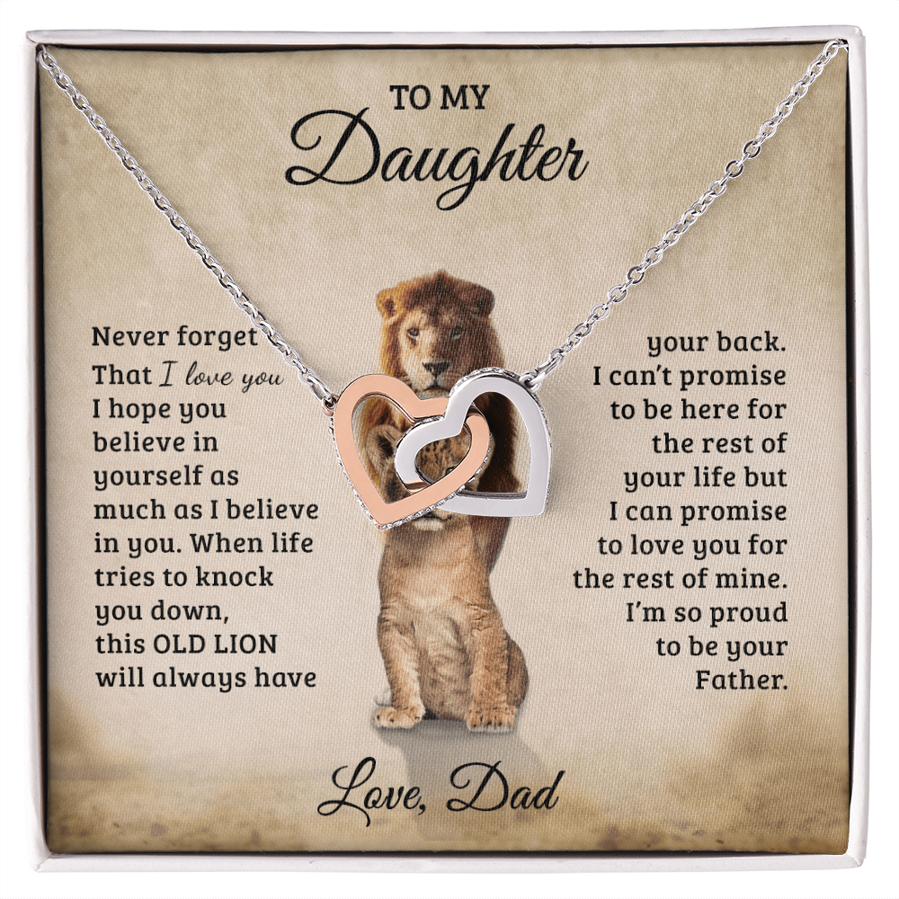 To My Daughter – Interlocking Hearts Necklace Gift from Dad | Old Lion Always Has Your Back | Meaningful Father Daughter Jewelry - Mallard Moon Gift Shop
