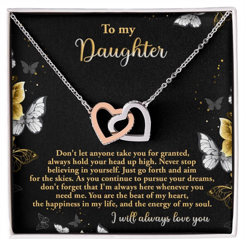 Gift for Daughter - Pursue Your Dreams I Will Always Love You Interlocking Hearts Necklace - Mallard Moon Gift Shop