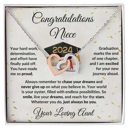 Niece Jewelry Graduation Class of 2024 Personalized Interlocking Hearts Pendant Necklace with Heartfelt Message and Gift Box - Mallard Moon Gift Shop